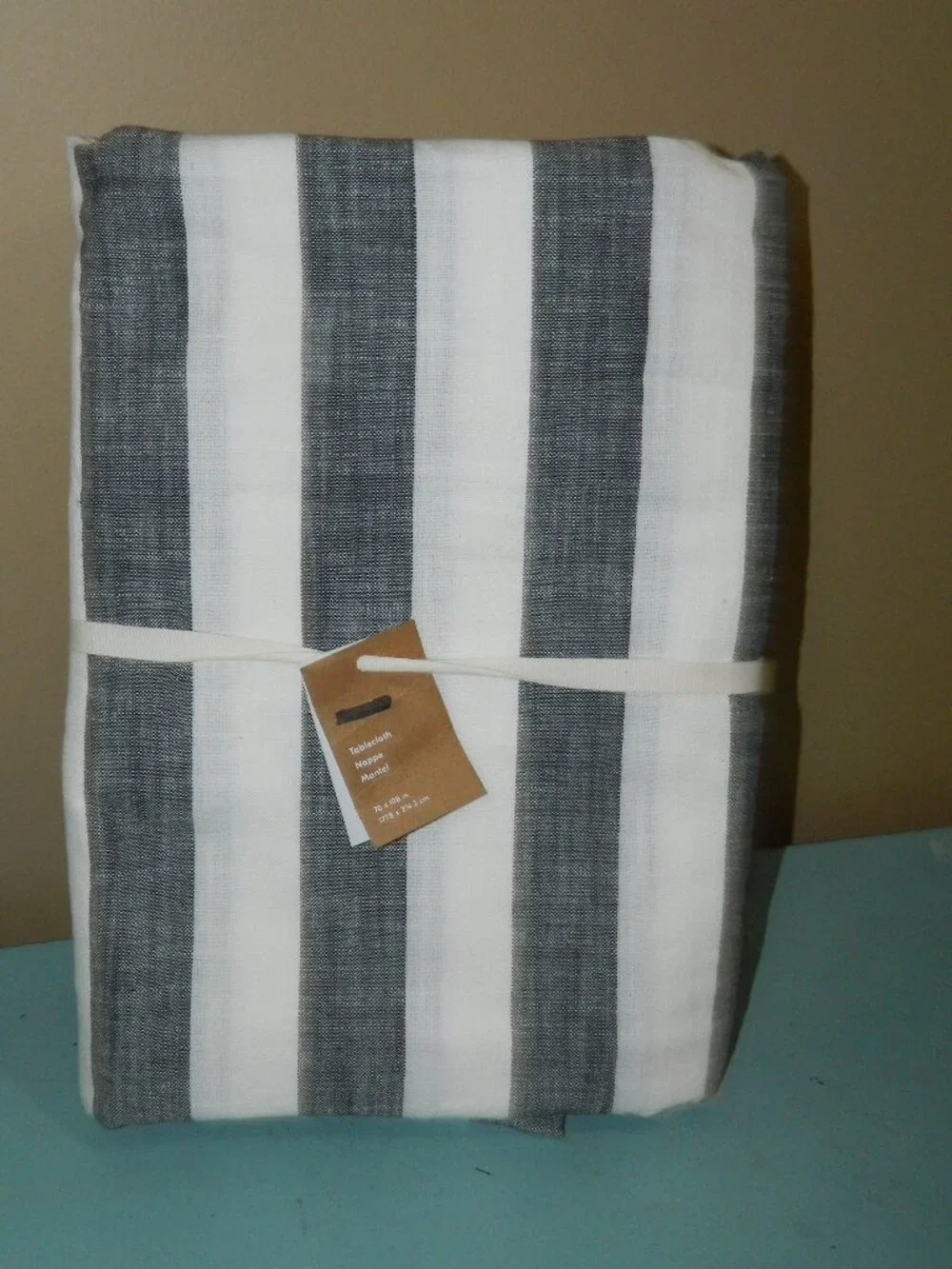 West Elm Cabana Stripe Cotton Tablecloth Black 70x108